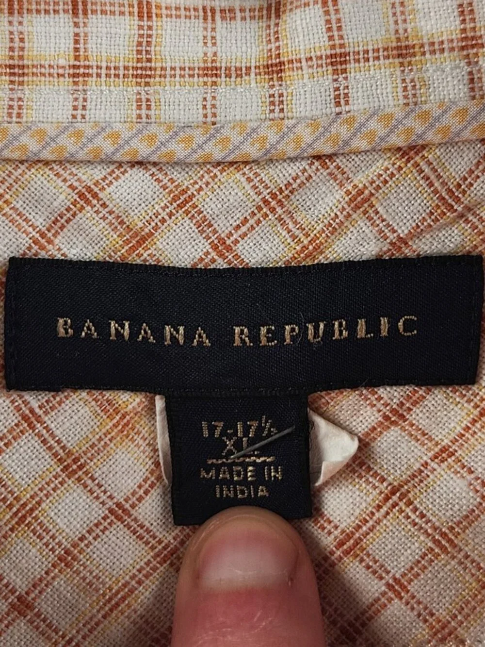 Banana Republic 17-17.5 XL Yellow Orange Plaid Long Sleeve Button Up Shirt Men